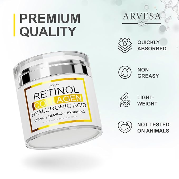 Retinol Cream for Face - Facial Moisturizer with Collagen and Hyaluronic Acid - Anti Aging Face Cream for Women and Men - Day and Night - Wrinkle - Neck & Décolleté
