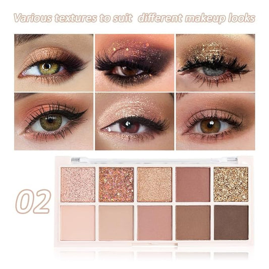 Ten Color Matte Shimmer Eyeshadow Makeup Palette,Orange Smoky Red Dark Golden & Nude Brown Pink Dark Brown 10 Color Series Powder Eye Shadow,Daily Makeup Eyeshadow,Easy to Carry,Vegan&Cruelty-Free 02#