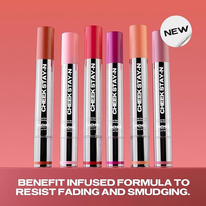 Sacheu Cheek STAY-N Liquid Blush for Cheeks — High Pigment, Buildable, Lightweight Cream Blush Infused With Squalane, for Dewy Radiant Flushed Cheeks — Long-lasting & Cruelty Free, Flirt Mode Duo