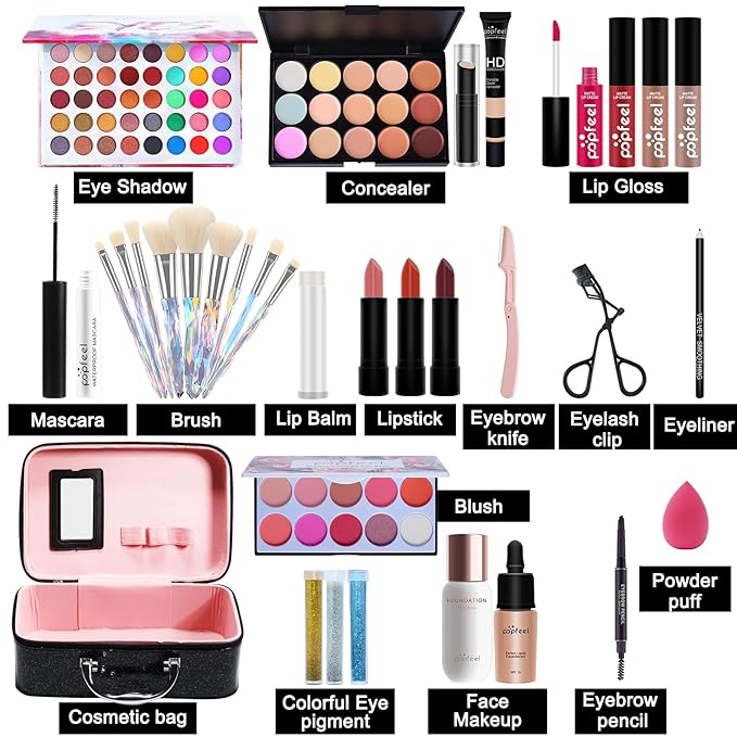 Makeup Kit For Women Full Kit,All-in-one Makeup Holiday Gift Set Include Concealer Eyeshadow Face Powder Palette Lipstick Blush - Make Up Kits For Adult Professional And Beginner With Carry Travel Bag