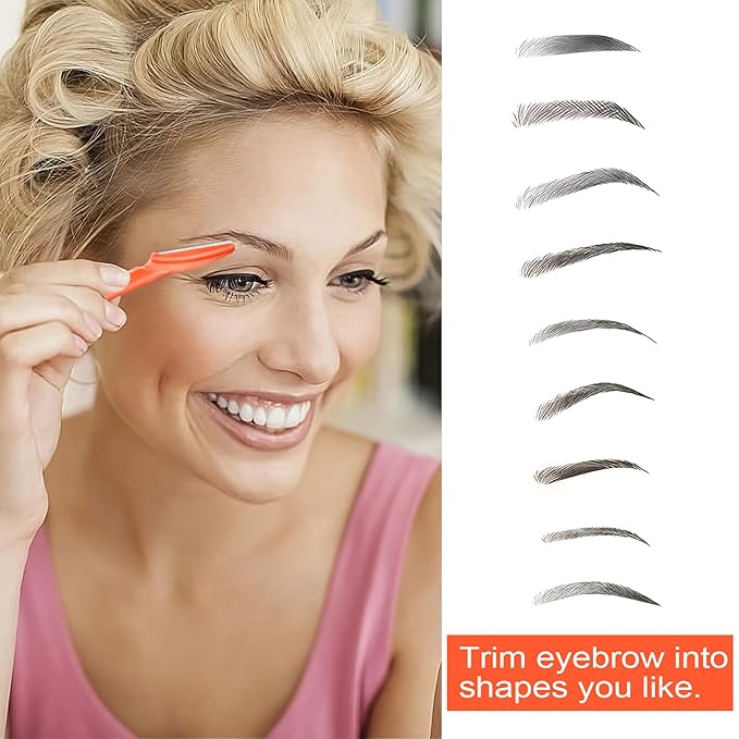 12 Pcs Eyebrow Razors, Face Razors Multipurpose, Exfoliating Dermaplaning Tools, Eyebrow Trimmers Shaver with Safety Cover, Facial Hair Removal for Women Men Body Use (Orange-red)