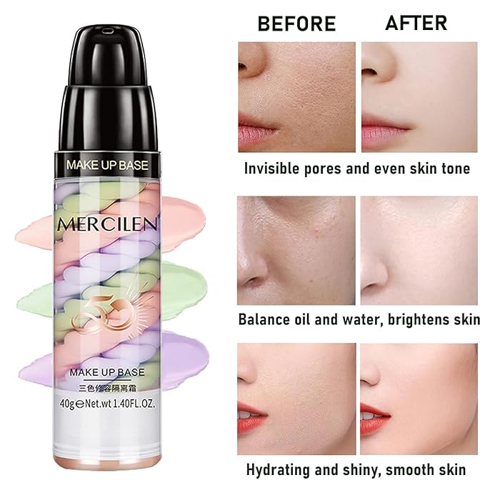 Primer Face Makeup Base, 3 In 1 Isolation Cream Color Corrector, Makeup Primer Skin Tone Correcting and Brightening Primer, Oil Control Moisturizing Face Primer to Hide Wrinkles and Fine Lines