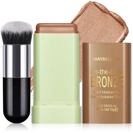 Cream Contour Stick for Cheeks Tint, Multi-Use Makeup Highlighter Blush Bronzer Stick, Natural Glow Solid Moisturizer Stick Blendable Illuminator On-the-Go Shimmer Cream Contour Makeup-02