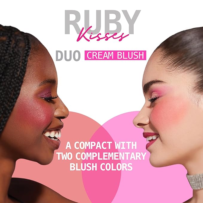 Ruby Kisses Duo Cream Blush, Smooth, Natural-Looking, Long-Lasting Face Makeup Blush for Cheeks, Lips, and Eyes, Buildable and Blendable, Infused with Green Tea, Aloe Vera Extract, and Hyaluronic Acid