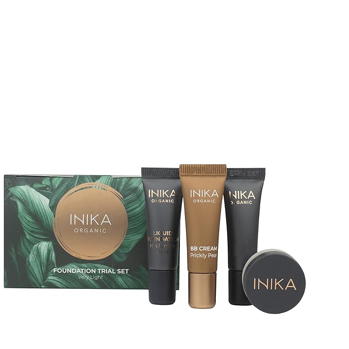 INIKA Organic Foundation Trial Set, Natural Mineral essentials kit, Vegan, Cruelty-Free, Paraben-Free, Rich in Antioxidants and Essential Fatty Acids, Comes in Sustainable Packaging - Very Light