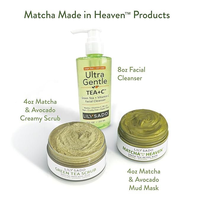 LILY SADO MATCHA MADE IN HEAVEN™ Sugar Facial Scrub - Best Daily Facial Exfoliating Cleanser for Women & Men - Vegan Face Wash Exfoliates Skin, Treats Acne, Reduces Pore Size - 4 oz