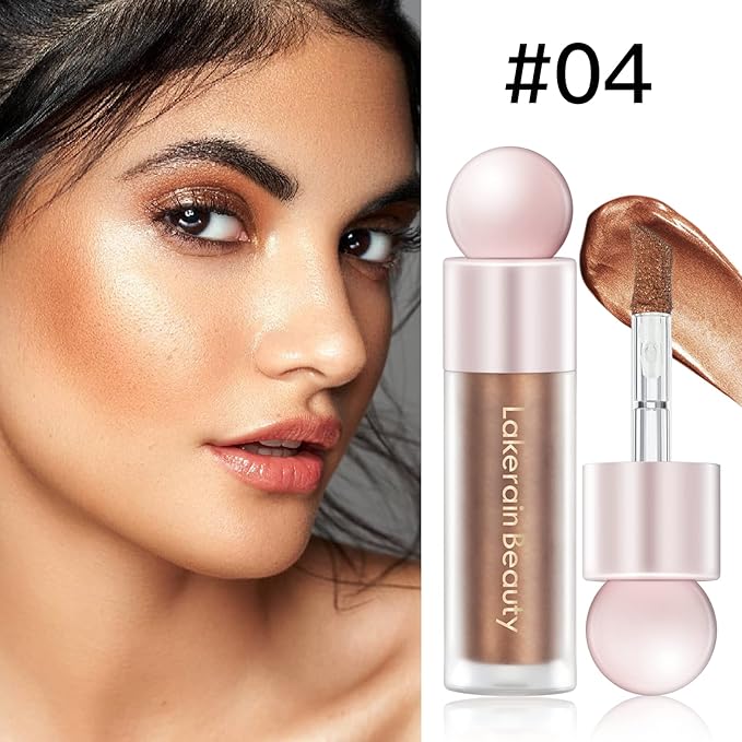 Liquid Highlighter Makeup, Natural Silky Shimmer Finish Liquid Face Highlighter, Highly Pigmented, Lightweight, Blendable, Soft Cream Highlighter For Face (#04 Bronze Gold Shimmer)