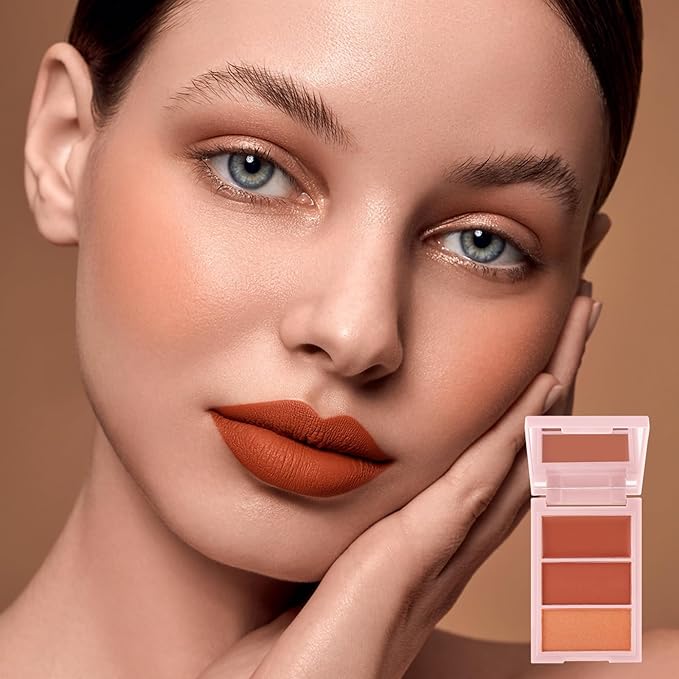 3 Colors Blush Palette, Blush and Highlighter Palette, Glowing Makeup
