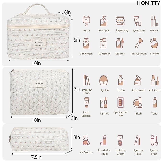 Makeup bag, quilted makeup bag,large