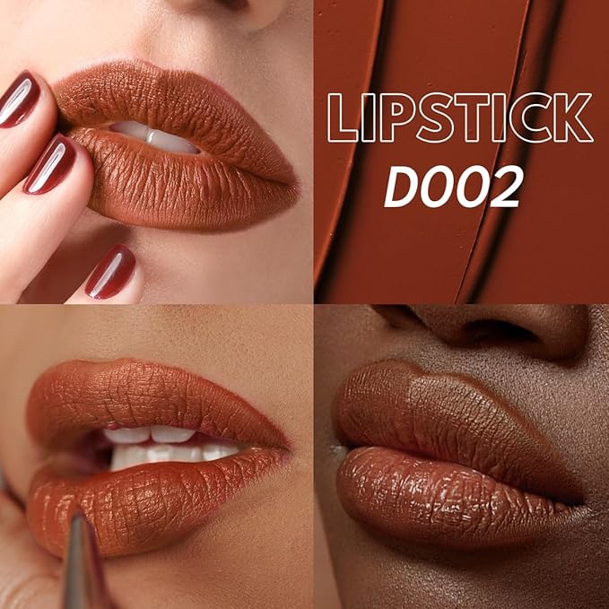 2PCS Marbled Matte Lip Stick Makeup - Velvety Finish | Naked-lip Feel, Full Coverage, D001+D002