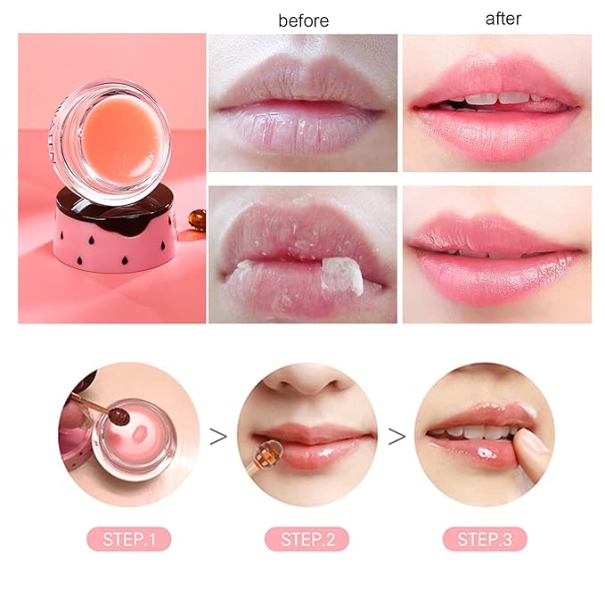 2Pcs Bee Lip Balm Honey Pot, Honey & Strawberry Lip Balm Moisturizing Lip Sleep Mask with Stick Hydrating & Prevention Dry and Cracked Lip Scrubs Exfoliator, Reduces Lip Lines