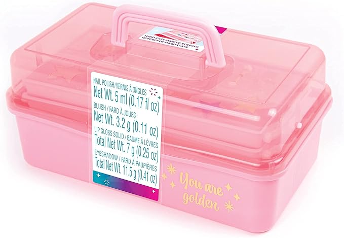 3C4G Pink and Gold Hard Case Makeup Storage Set - Kids Makeup Kit for Girls and Teens - Includes Storage Case, 5 Eyeshadows, 1 Blush, 2 Lip Glosses & 1 Nail Polish - Ages 8+ by Make It Real