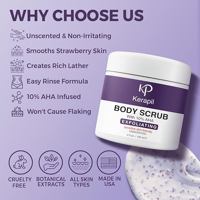 KP Exfoliating Body Treatment with 10% AHA – Non-Gritty Cream Formula with Glycolic & Lactic Acids for Smoother-Looking Skin, Made in USA – 4 oz