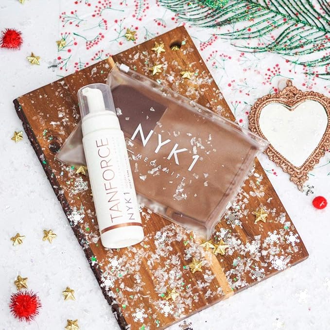 NYK1 Tan Force Sunless Self Tanning Mousse with MegaMitt Tanning Mitt - Salon Quality Streak Free Self Bake Tan Foam Tanning Oil Self Tanner - Natural Look Dry Golden Bronzer Cream - 250ml