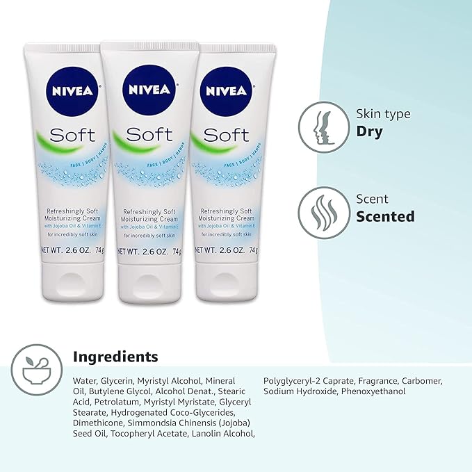 NIVEA Soft Moisturizing Creme 2.60 oz (Pack of 6)