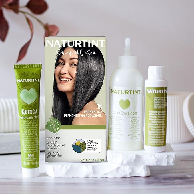Naturtint 1N Ebony Black Permanent Hair Color (Pack of 1), Ammonia Free, Vegan, Cruelty Free, up to 100% Gray Coverage, Long Lasting Results (Packaging may vary)