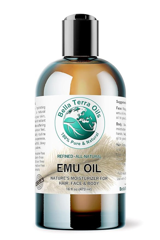 Emu Oil 16 oz 100% Pure Fully Refined Organic Undiluted - Bella Terra Oils