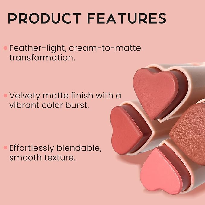 Blush Stick for Cheeks, Cream Blush with Heart-shaped, Blush Him