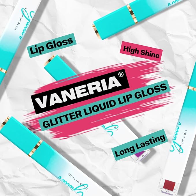 VANERIA Glitter Lip Gloss Shimmer,Matte Liquid Lipstick Rapid Drying,Long Lasting Highly Pigmented Color,Waterproof,Lipgloss Glitter Non-Sticky.shimmy(4ml/0.14oz)