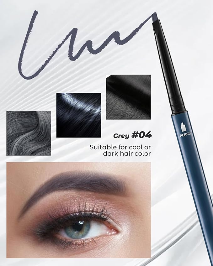6Pcs Microblading Eyebrow Pencils Grey Waterproof Eye Brow Pencil w/Eye Brow Razor & Scissors Kit 0.5mm Ultra-Fine Tip Creates Hair-Like Strokes for Women Effortless Natural Brows