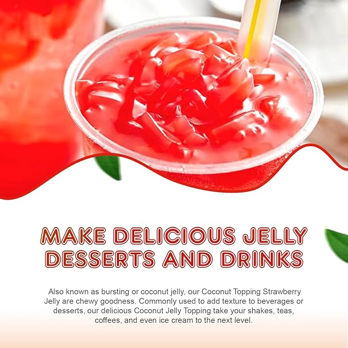 New Fanale Coconut Jelly Topping nata de coco for Boba Tea | Ice Cream | Yogurt | Smoothie | Milk Tea | Desserts Strawberry, 8.3 pound (Pack of 4) | JEL008-CS
