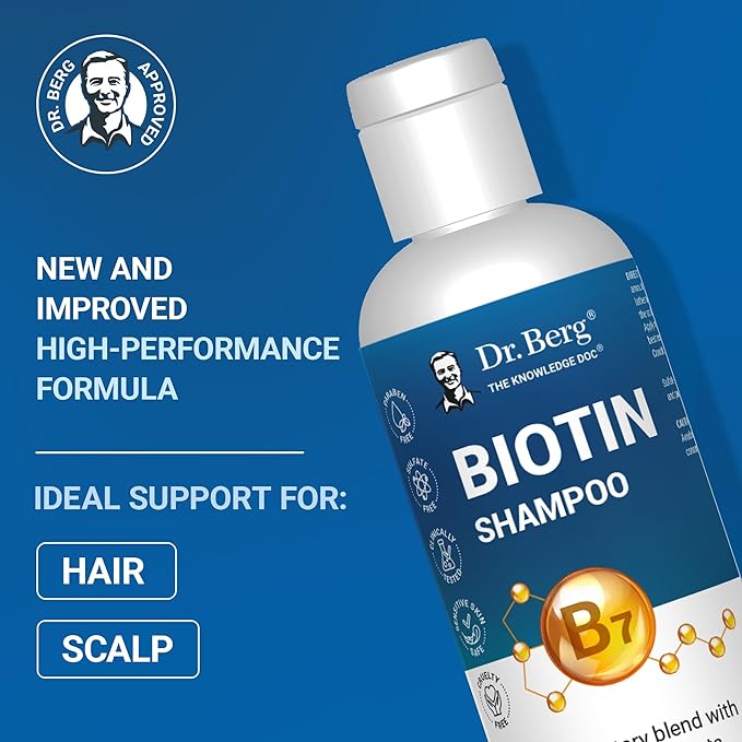 Dr. Berg Biotin Shampoo for Men & Women (Improved High-Performance Formula) - Independently Tested & Certified Paraben- Sulfate- & Silicone-Free - Infused w/Biotin, Argan Oil & Botanicals - 8 Fl oz
