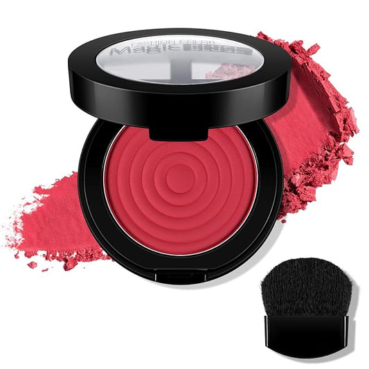 Boobeen Soft Blend Powder Blush for Cheeks, Buildable Color Matte Smooth Blush Palette Compact Blush Powder Makeup, Long-lasting Flush Color, with Mirror and Brush