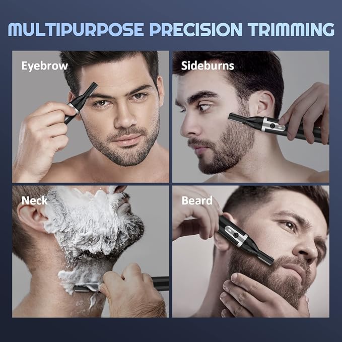 Eyebrow Trimmer Electric Eyebrow Razor for Men, Rechargeable Facial Hair Shaver Painless Detail Trimmer with Rinseable Blade for Face Beard Neck (Black)