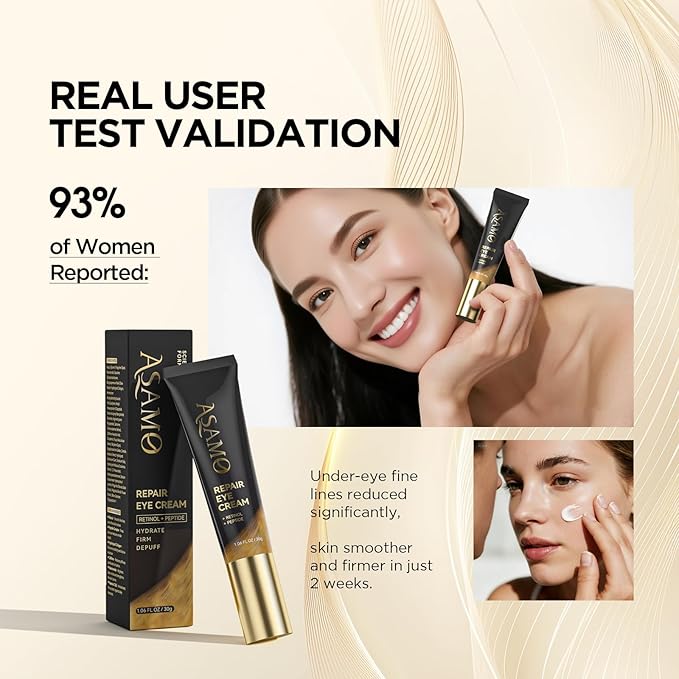 ASAMO Retinol Eye Cream – Retinol and Peptides for Fine Lines, Puffiness, and Under-Eye Shadows, Anti Aging, Eye Care Daily Wrinkle Cream,1.06 fl.oz