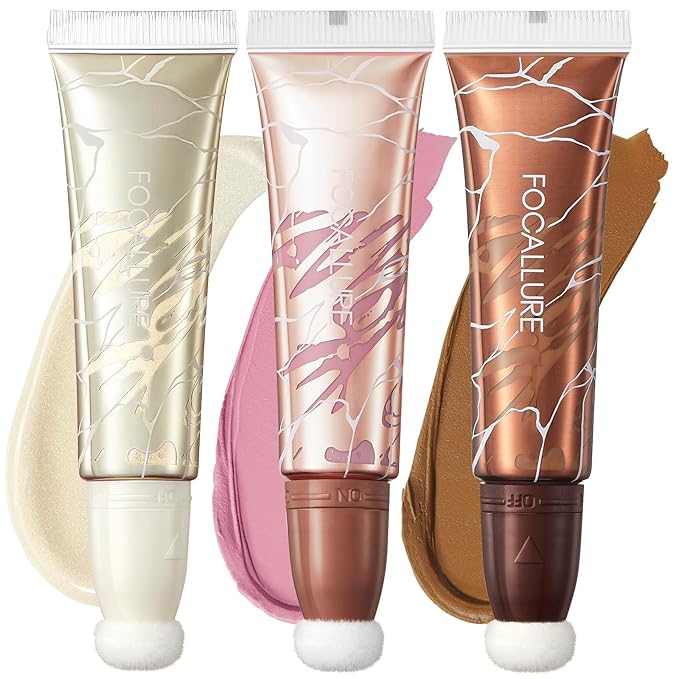 FOCALLURE 3 PCS Liquid Contour Stick,Moisturizing Highlighter,Blush and Makeup,Orchid Vibes