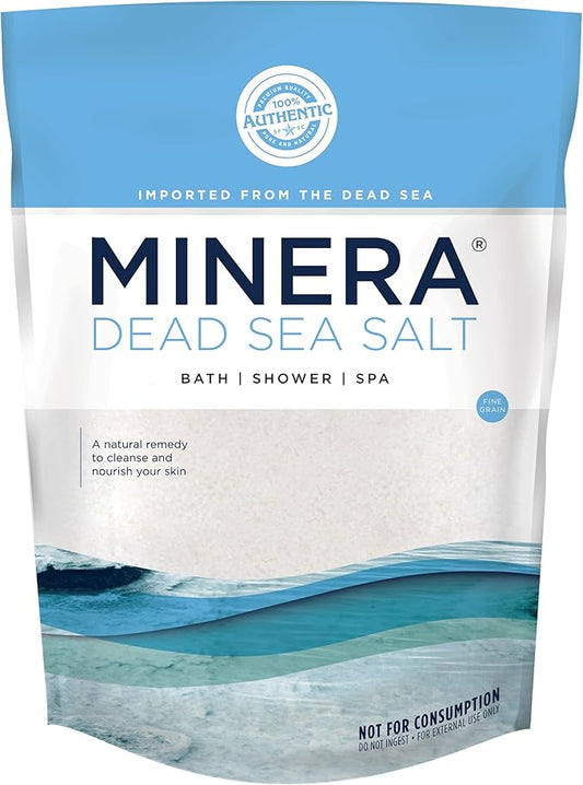 Minera Fine Grain Dead Sea Salt for Bath & Soaking – 19 lbs, Fast-Dissolving, 100% Pure & Natural, Unscented, Skin-Nourishing Bulk Sea Salt