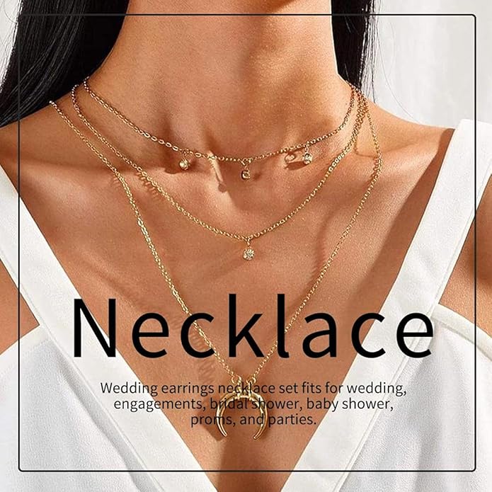 Yean Bride Silver Necklace Earrings Set Rhinestone Bridal Wedding Jewelry Sets Crystal Choker Necklace for Women (Set 3)