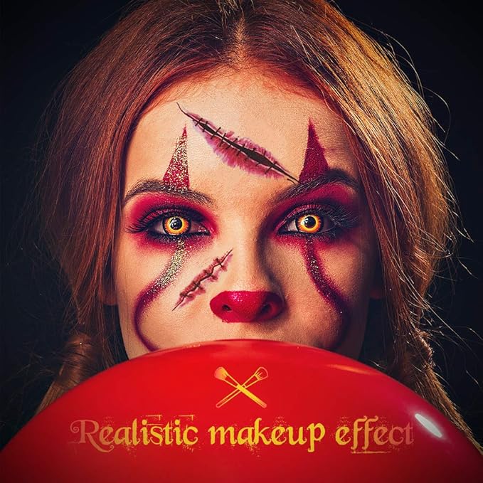 Halloween Makeup Kit, White Black Skeleton Face Paint, Clown Witch Makeup Palette, Vampire Zombie Makeup Kids Adult Special Effects: Fake Blood Scar Wax Tattoos Stencils Crayons Set