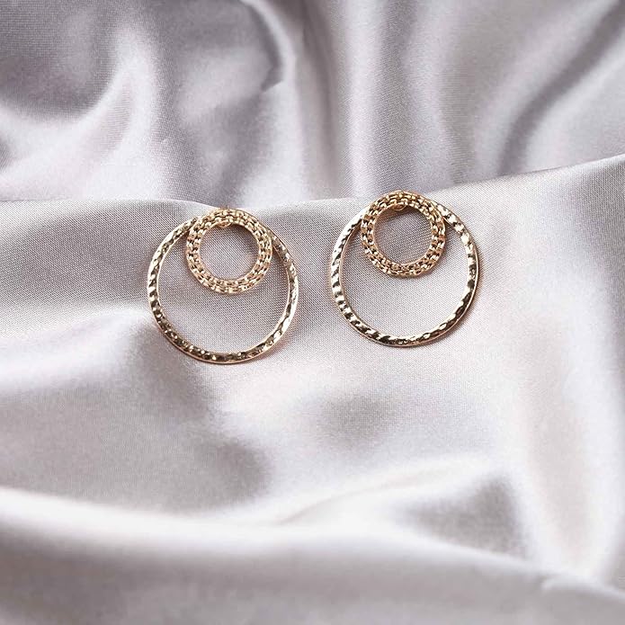 Vintage Crystal Circle Ear Jacket Earrings CZ Hollow Circle Hoop Earrings Gold Circle Earrings Minimalist Geometric Circle Stud Earrings Jewelry for Women