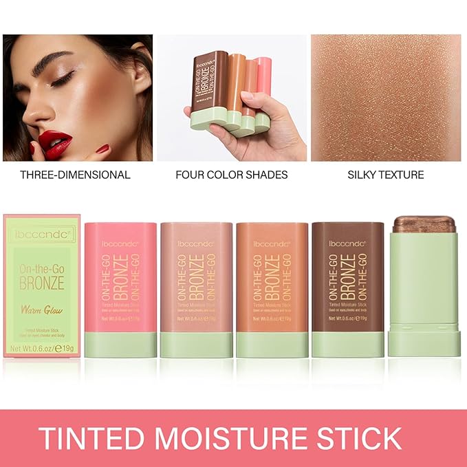 On-The-Go Bronzer Stick,Multi-Use Cream Contour Stick,Natural Long Lasting Face Bronzer,Smooth Highlighter Contour Stick,Bronze Contour Makeup Facial Shaping,03 Rich Glow