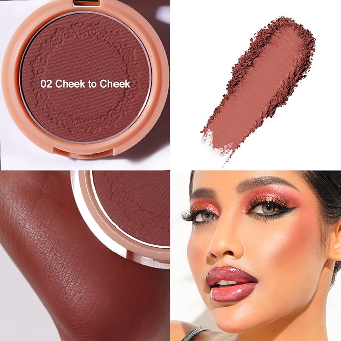 Oulac Plummy Brown Blush Makeup Powder| Rich Color Cream Blush Blendable| Natural Matte Tan Skin| Vegan &Cruelty-Free | 02 Cheek to Cheek 4.8g