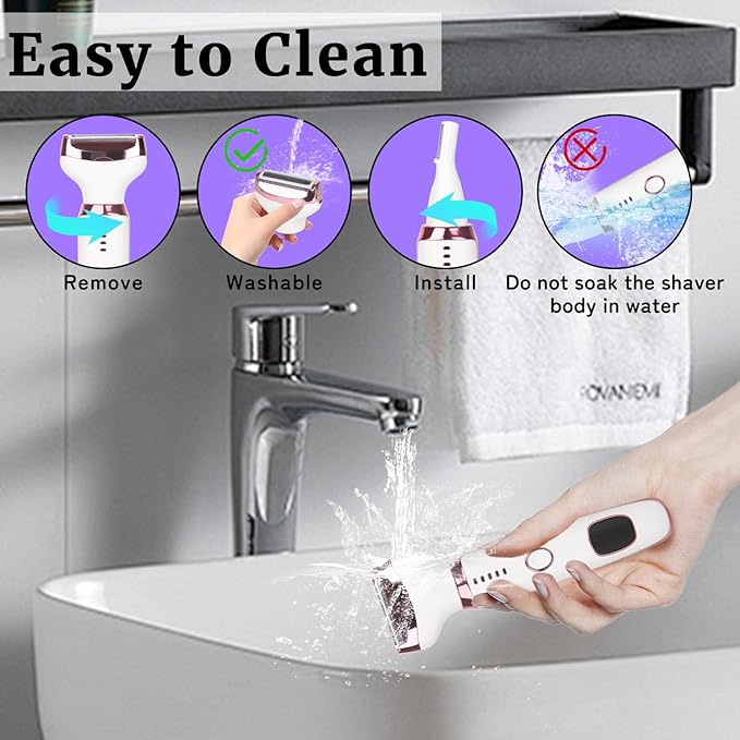 Electric Razors LED Display for Women Men, 2025 Wet/Dry Lady Shaver,4 in 1 Cordless Hair Remover with IPX7 Waterproof,Smooth & Silky Portable Bikini Electric Grooming Set (Pink)