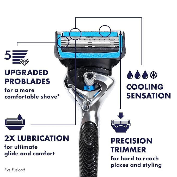 Gillette Mens Razor Blade Refills, 4 ProGlide Chill Cartridges, 4 ProGlide Shield Cartridges, Shields against Skin Irritation, Cools to sooth skin, 8 Count (Pack of 1)