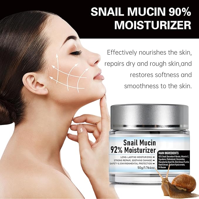 Snail Mucin 92% Moisturizer Daily Face Gel Cream, Hydrating Repair Face Gel Cream, Advanced Snail 92 All In One Cream for Dry & Sensitive Skin, All Skin Types 50g / 1.76oz