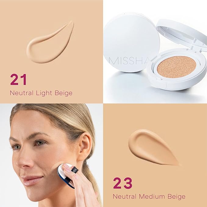 Missha Magic Cushion Moist Up No. 21 Light Beige for bright skin, Hydrating 3-in-1 Moisture Korean Cushion Foundation, Long-lasting, High Coverage, for All Skin Types