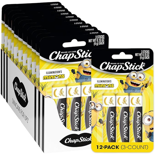ChapStick Bulk Lip Balm, Minions Banana-Nana (36 Sticks), Party Favors for Kids, 0.15 Oz Ea