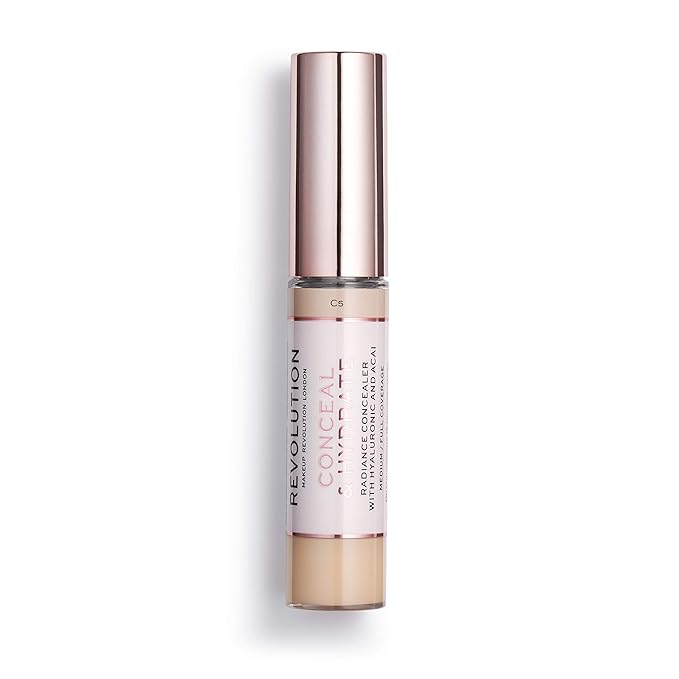 Makeup Revolution Conceal and Hydrate Concealer, Full Coverage & Matte Finish, C5 for Light Skin Tones, Vegan & Cruelty-Free, 0.7 Fl Oz