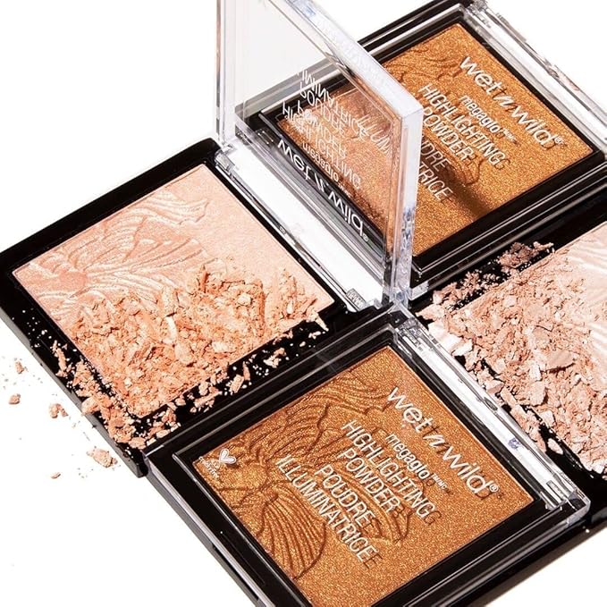 wet n wild MegaGlo Highlighting Powder, Highlighter Makeup, Shimmer Glow, Deep Gold Awesome Blossom (Pack of 4)