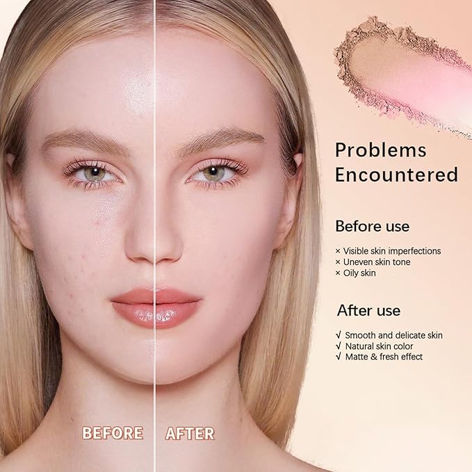 Baked Foundation, Coror Correcting Baked Foundation,Buildable Coverage, Lightweight Powder Foundation, Creates a Perfect Canvas and a Natural Semi-Matte Finish(01# Porcelain)