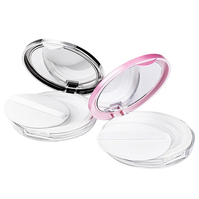 Mabor 2pcs Loose Powder Containers Powder for Women Girls Empty Face Powder Compact Powder Puff Container with Mirror Empty Reusable Powder Case