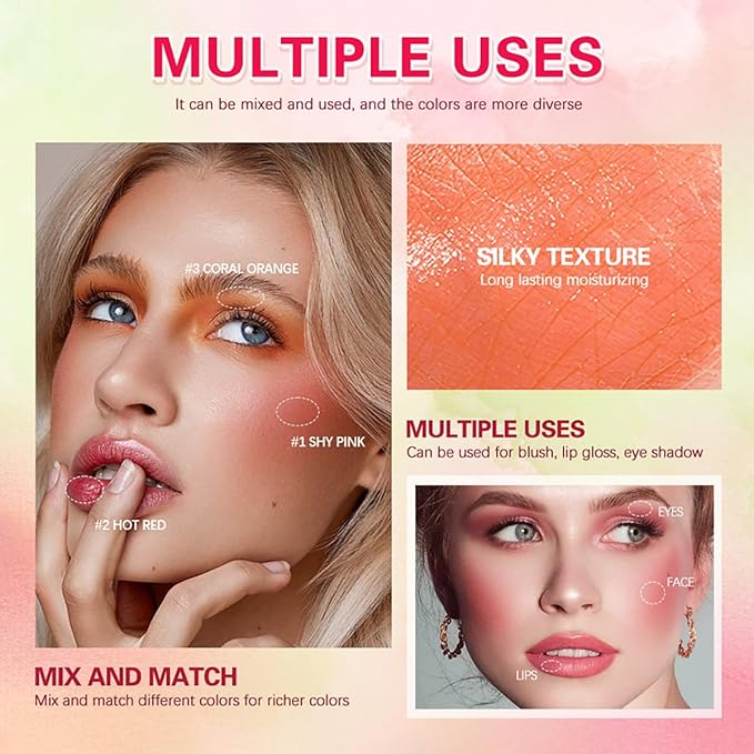 Multi-Use Makeup Blush Stick, 3-in-1 Cream Blush Stick