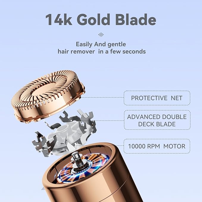 Facial Hair Remover for Women,Painless Hair Shaver Rechargeable with LED Light, Flawless Lady Face Electric Razor,The Great Female Mustache Removal (Rose Pink (with 1 Replacement Heads))