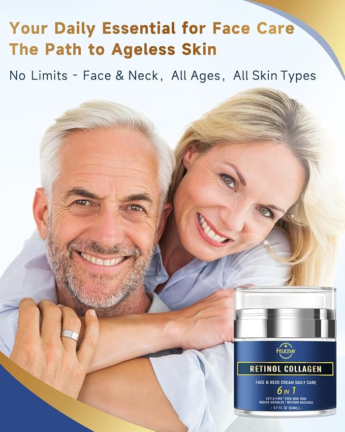 6-in-1 Face Cream for Men, Mens Face Moisturizer, Anti-Aging Face Cream for Men with Retinol Collagen & Hyaluronic Acid, Eye Bags & Dark Spot Remover, After Shave Lotion 2-Pack