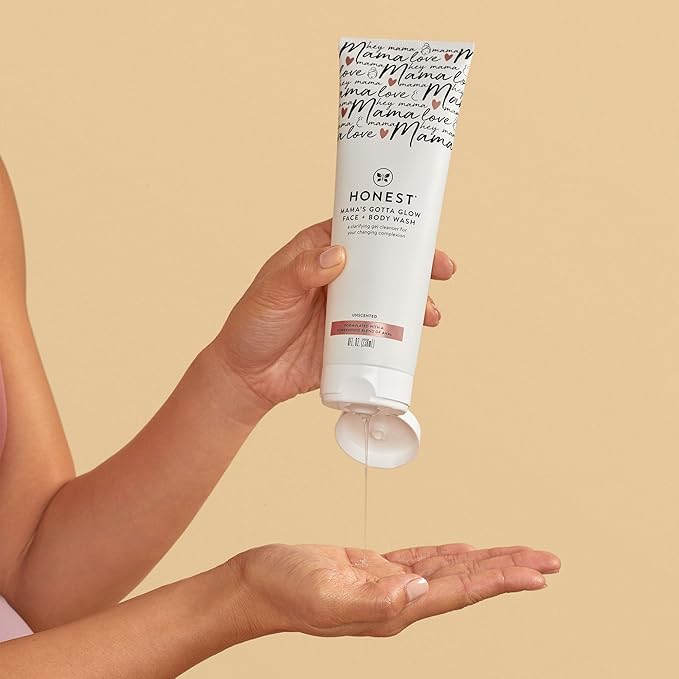 The Honest Company Honest Mama's Gotta Glow Face and Body Wash | Pregnancy Safe Clarifying + Exfoliating AHA Cleanser | 8 fl oz