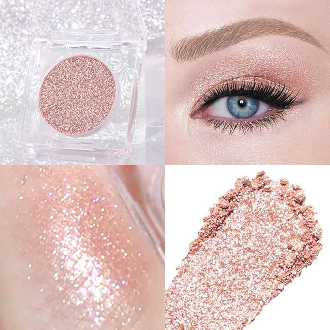 Monochrome Pressed Eyeshadow, Waterproof Neutral Powde Mini Shimmer Rose Gold Eyeshadow, sombras para ojos, Talc, Paraben & Cruelty Free (H03#Shimmer Rose Gold)
